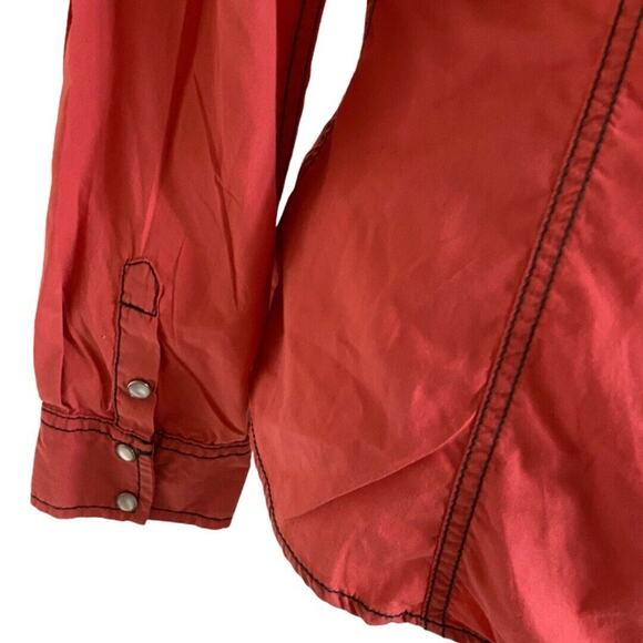 Style & Co Women Button Up Tab Sleeve Shirt Red Black Long Sleeve sz 10 - Picture 6 of 11